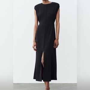 Zara black maxi dress with shoulder pad